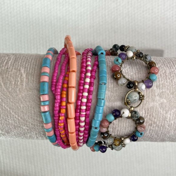 Plunder Design Fashion Jewelry Sun Sational Seed Bead Pink Turq Magnet Bracelet - Picture 4 of 9